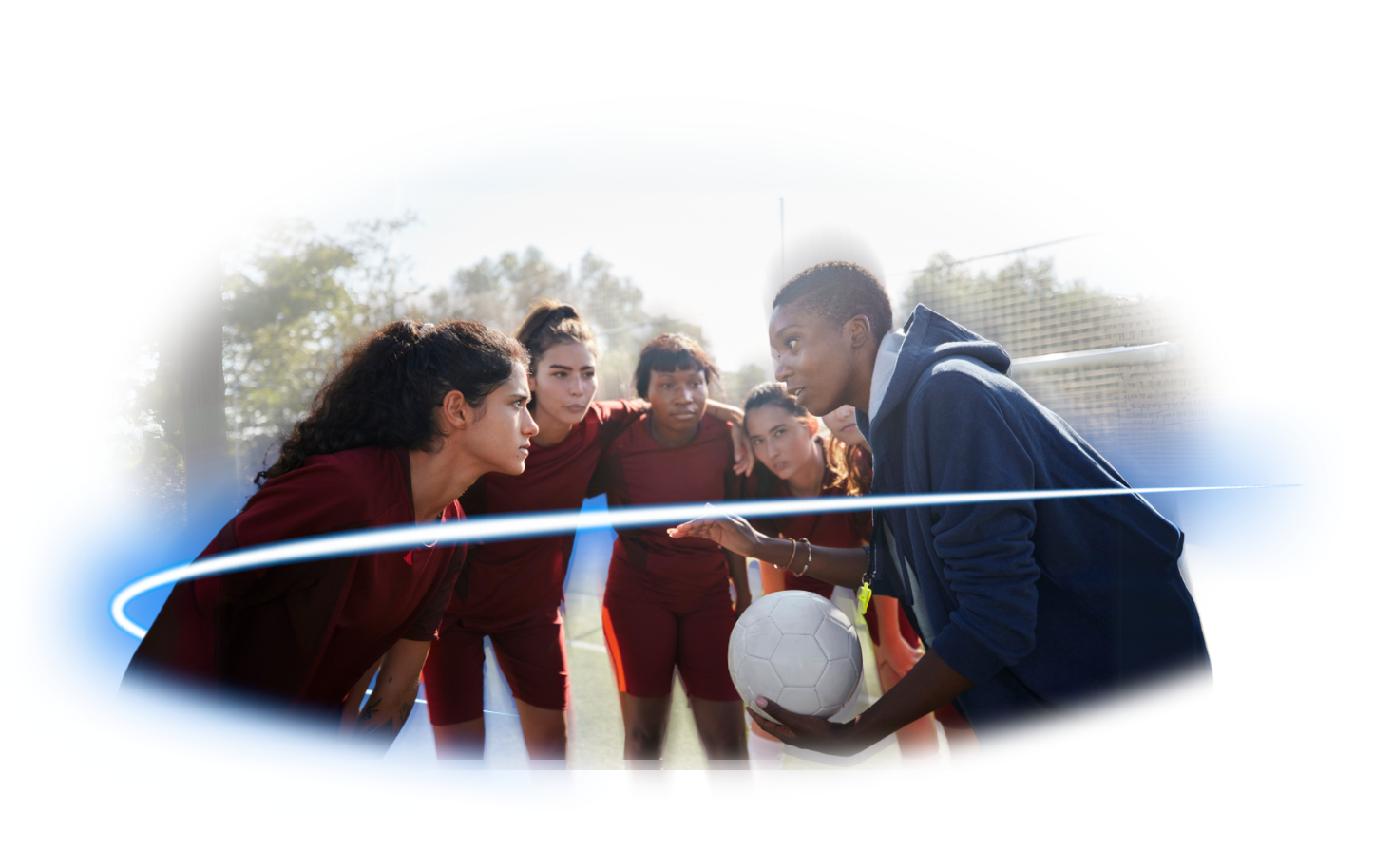 Women soccer team huddling